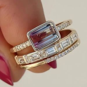 3pcs Elegant Stacking Rings 14k Plated Paved Shining Zirconia